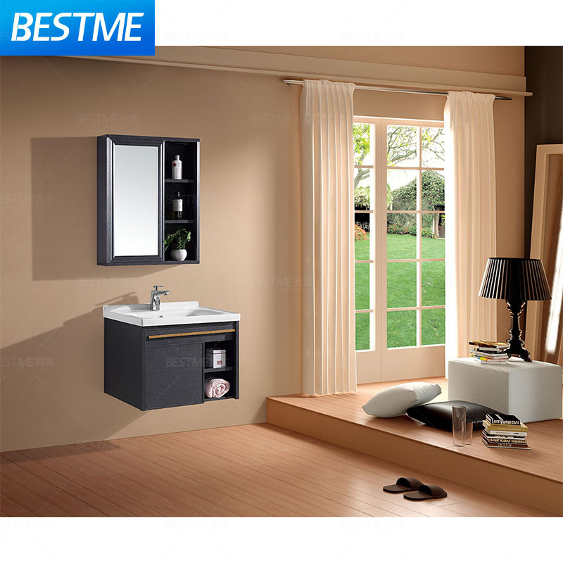 Modern bathroom furniture competitive price single basin vanity sink wall hung blue PVC storage bathroom cabinet