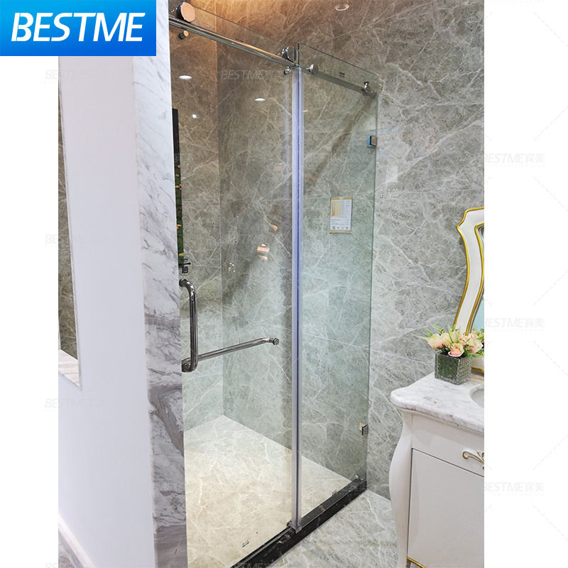 Bathroom Custom Frameless Chrome color Hotel Tempered Glass Single Sliding Shower Doors