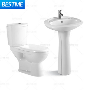 Popular Ceramic Sanitary Ware Sets Toilet Pedestal Basin Sets Competitive Bathroom Elegant White Toilet Bowl Set