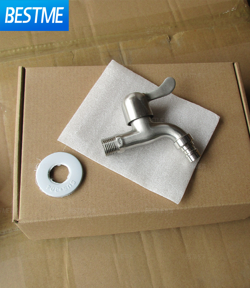 BESTME Bathroom Faucets Water Hose Bibb Taps for Washing Machine Bathroom Laundry Faucets 304 stainless steel Bibcock Taps