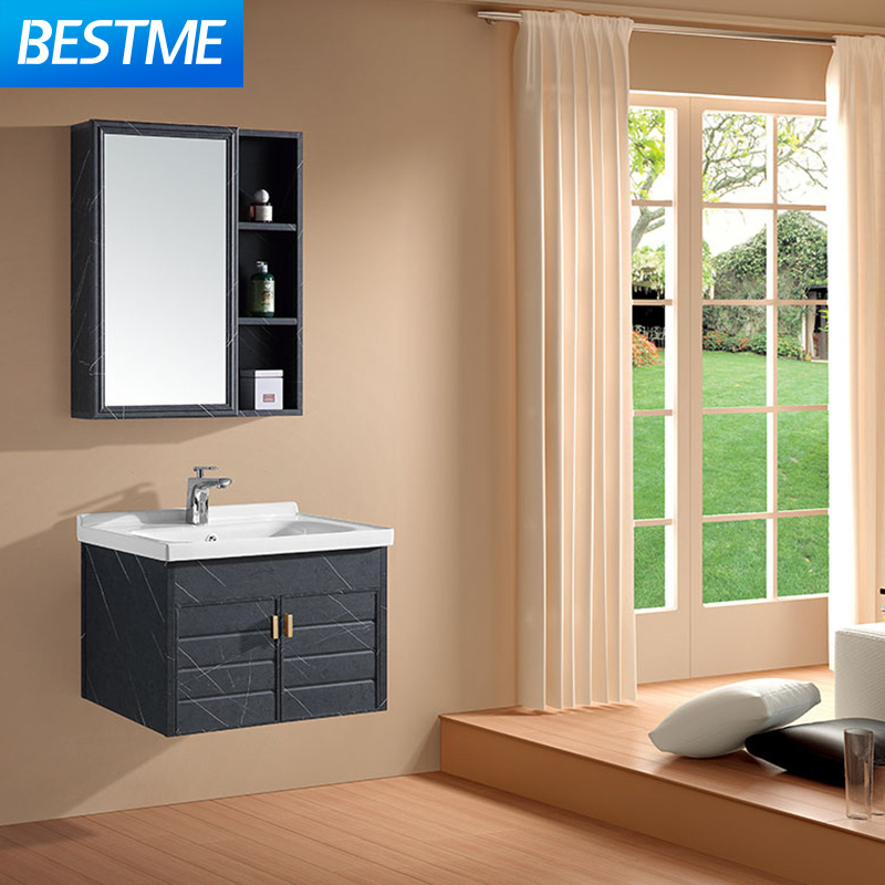 Small MOQ popular Carbon fiber PVC product wall mount bathroom vanity toilet cabinet with mirror