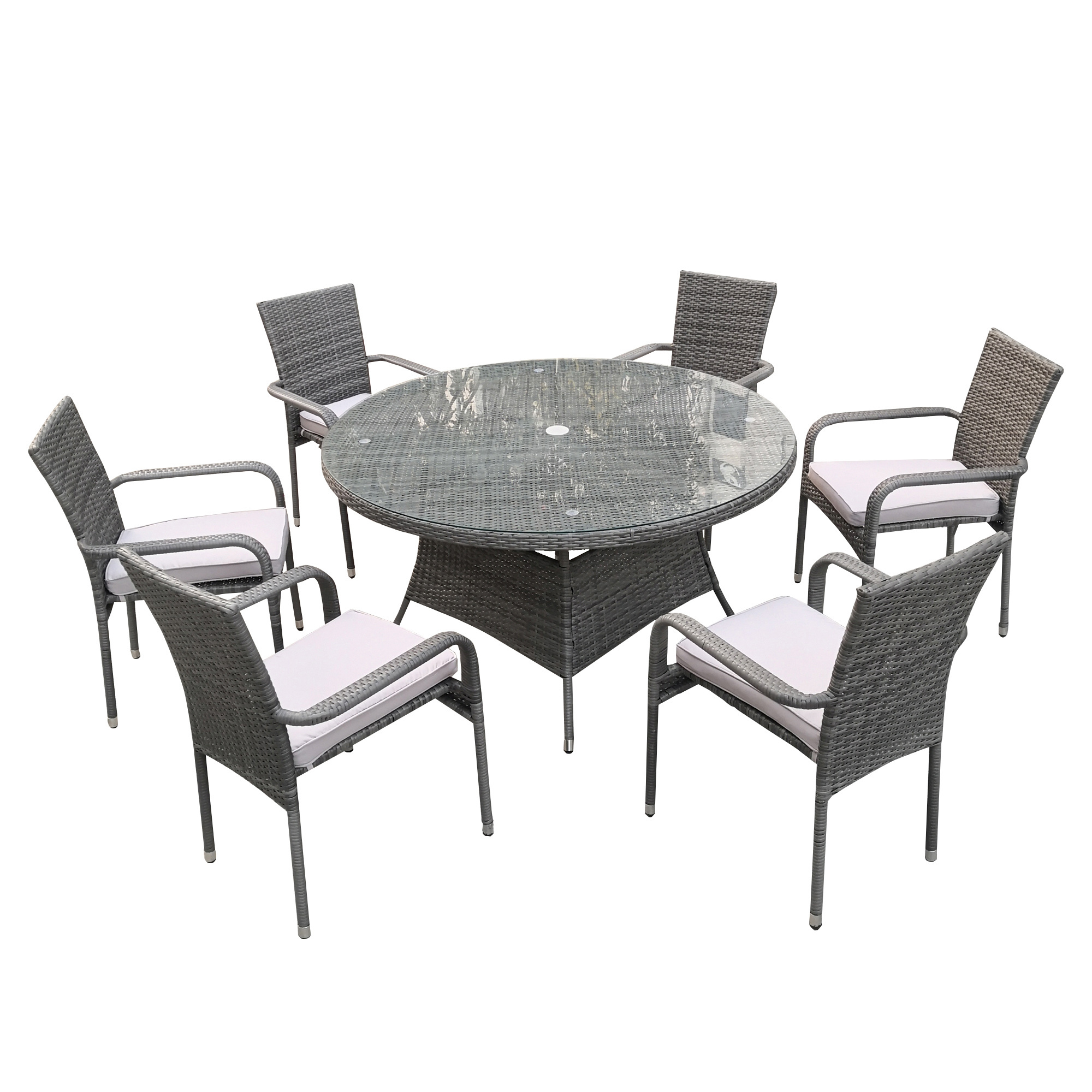 Home & Garden Set Outdoor Dining chairs all weather PE rattan 7pcs restaurant furniture with umbrella hole