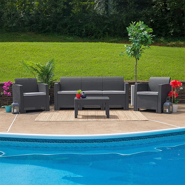 7Pcs modular royal garden sofa set outdoor rattan furniture modern patio rattan sofa garden furniture with waterproof cushion