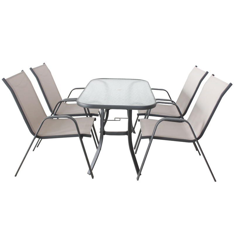 5 pcs garden sets steel glass teslin rectangular table and sling dining chairs outdoor