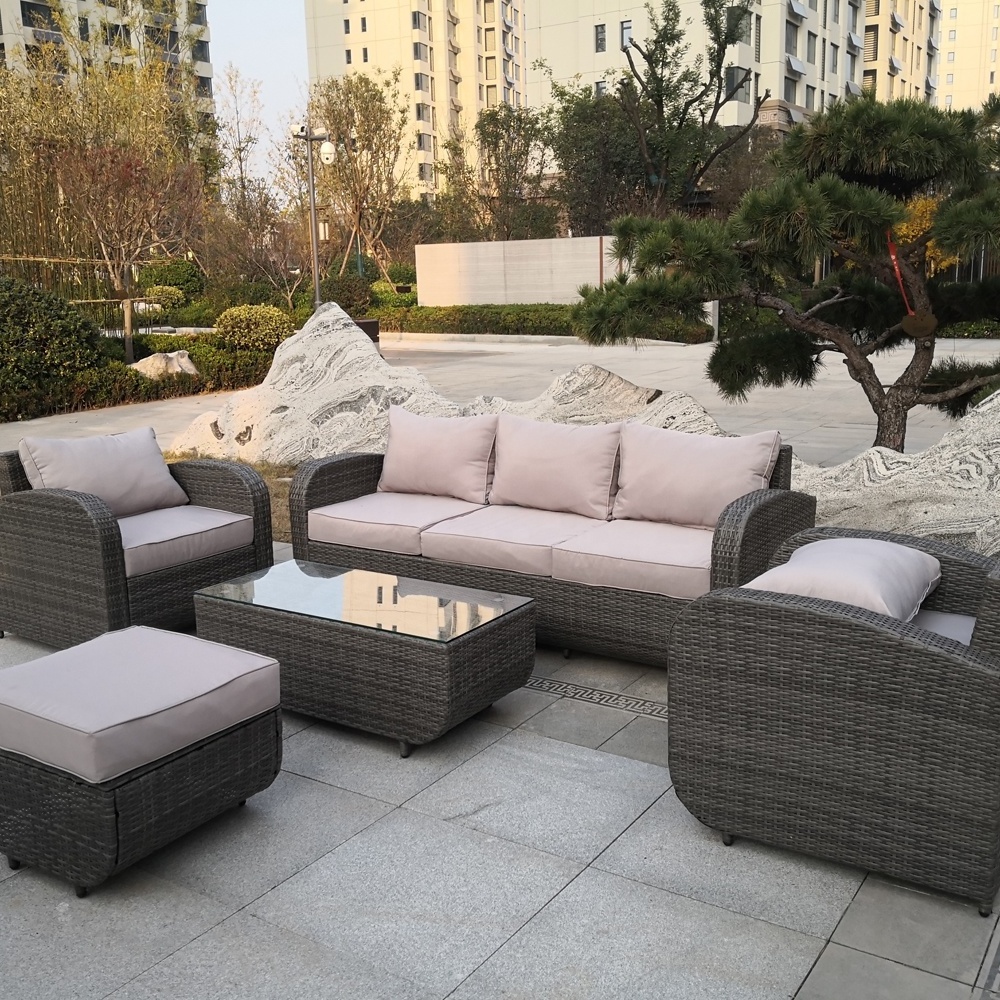 BSCI factory audit 5pcs poly rattan garden furniture elegant leisure patio sofa set with storage coffee table