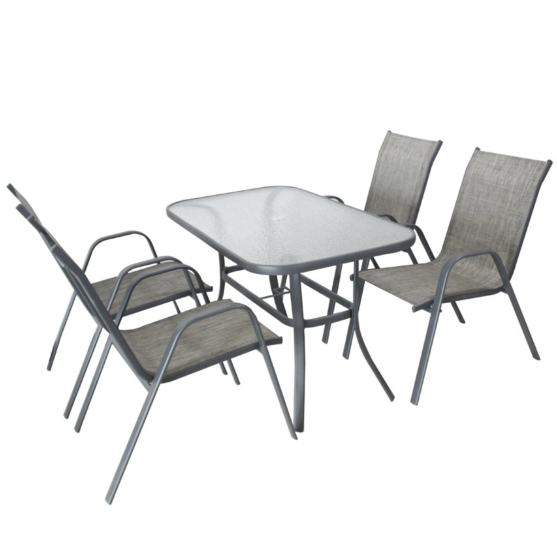 5 pcs garden sets steel glass teslin rectangular table and sling dining chairs outdoor