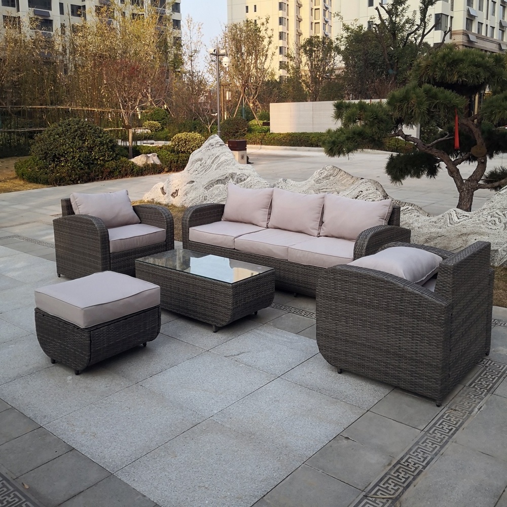 BSCI factory audit 5pcs poly rattan garden furniture elegant leisure patio sofa set with storage coffee table