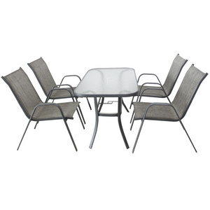 5 pcs garden sets steel glass teslin rectangular table and sling dining chairs outdoor