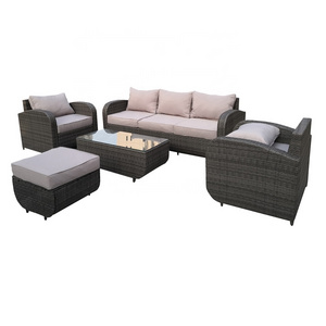 BSCI factory audit 5pcs poly rattan garden furniture elegant leisure patio sofa set with storage coffee table