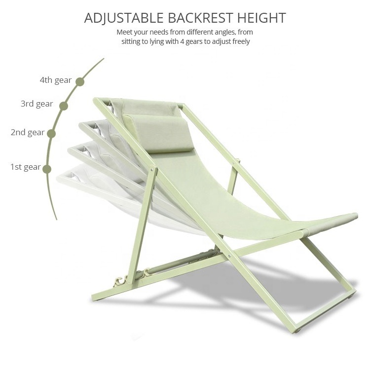 Cost effective flat packing beach chairs pool side folding deck furniture steel sling decking chairs