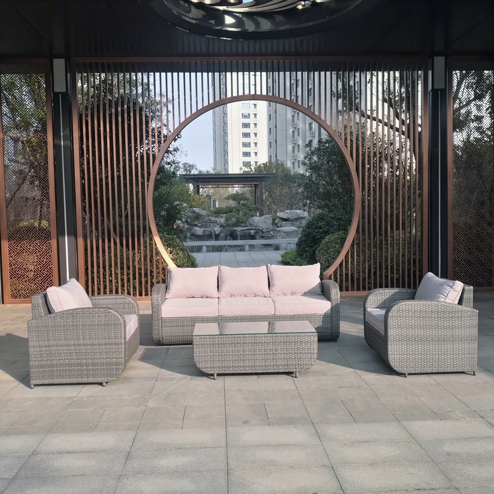 BSCI factory audit 5pcs poly rattan garden furniture elegant leisure patio sofa set with storage coffee table