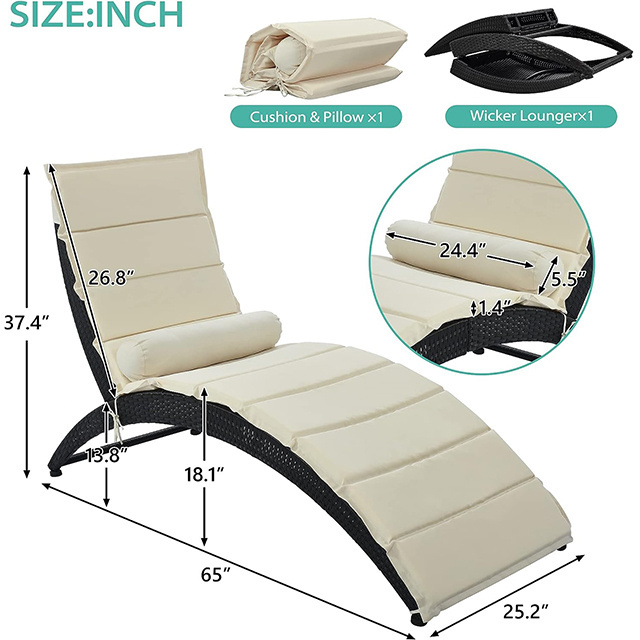 Eco-friendly All weather READY STOCK rattan furniture pool side sun beds patio garden foldable sun Lounger