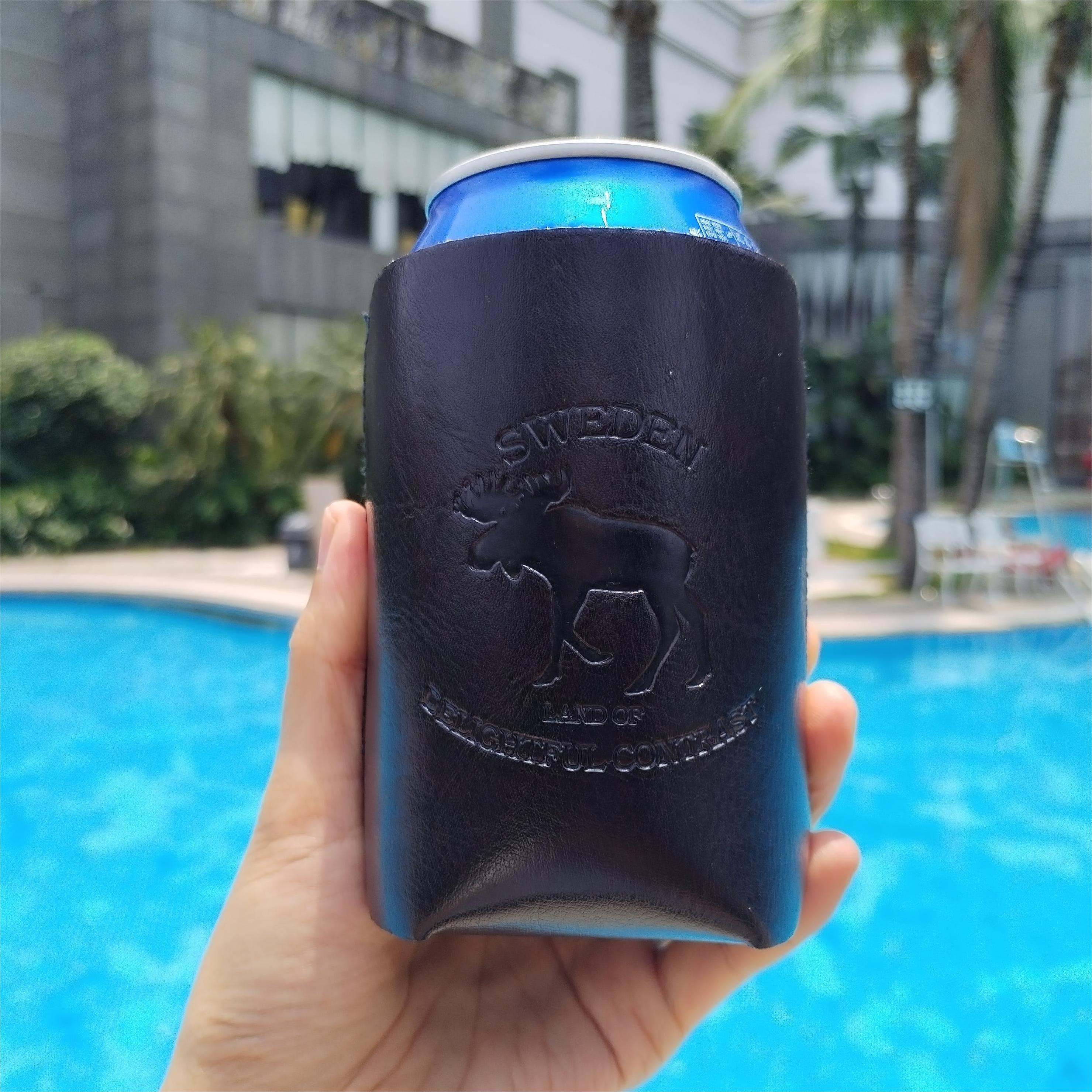 Personalized Laserable Leatherette Beer Stubby Cooler Gifts Water Bottle Holder Sleeve Leather Insulated Beverage Can Cooler