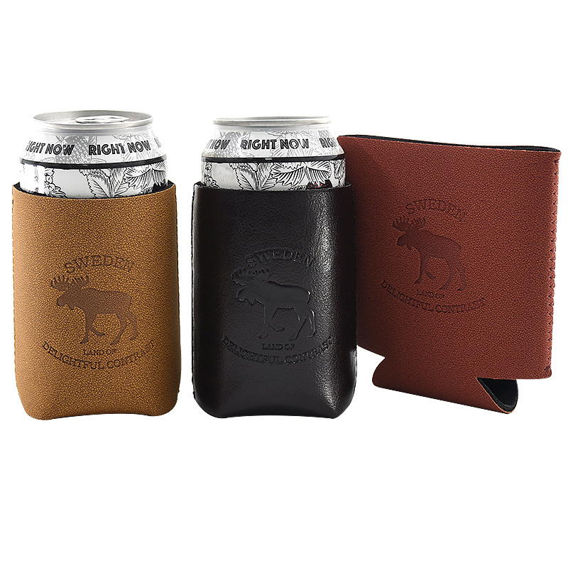 Custom PU Leather Drink Can Cooler Insulated Beer Foam Coolers Sleeve Stubby Holder