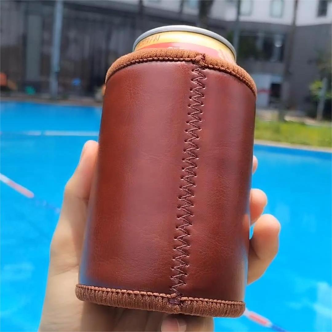 Personalized Laserable Leatherette Beer Stubby Cooler Gifts Water Bottle Holder Sleeve Leather Insulated Beverage Can Cooler