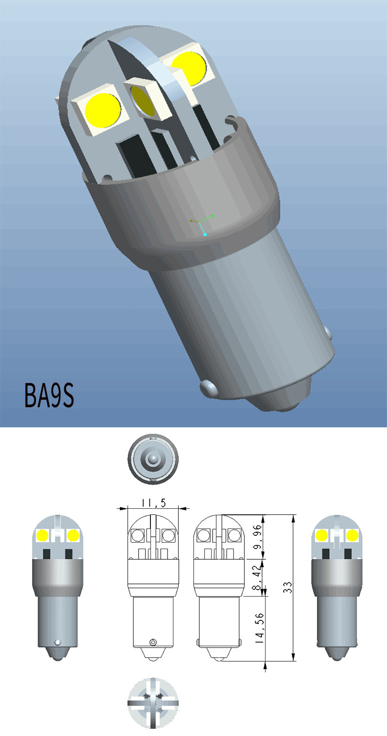 High Quality Mini Bulb Miniature Lighting  Lamp E10 BA9S 8SMD  LED 6V 12V 24V 36V  CE  Lighting Bulb for for equipment