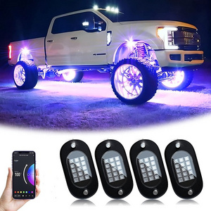 4 Pods High Power RGBW LED Rock Lights App RF Remote Control Voice Music Mode  Neon Light Kit Wheel Well Lights