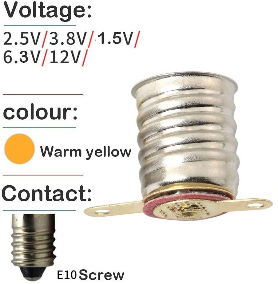 E10Miniature Screw Base Light Bulbs E10 Golden Light Socket Bulbs Lamps Base Holder