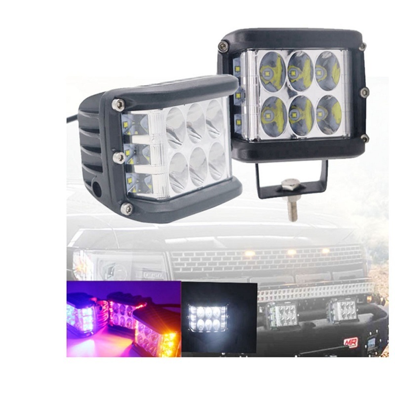 36W Side Shooter LED Pods Light 4 inch Off Road Dual  Yellow  Strobe Driving  Cube Work Light Bar for Jeep