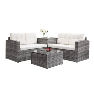 Modern Grey Outdoor Rattan Sofa  Rope Garden Sofa Set Rattan Patio Furniture Set Wicker Outdoor Furniture Garden Set