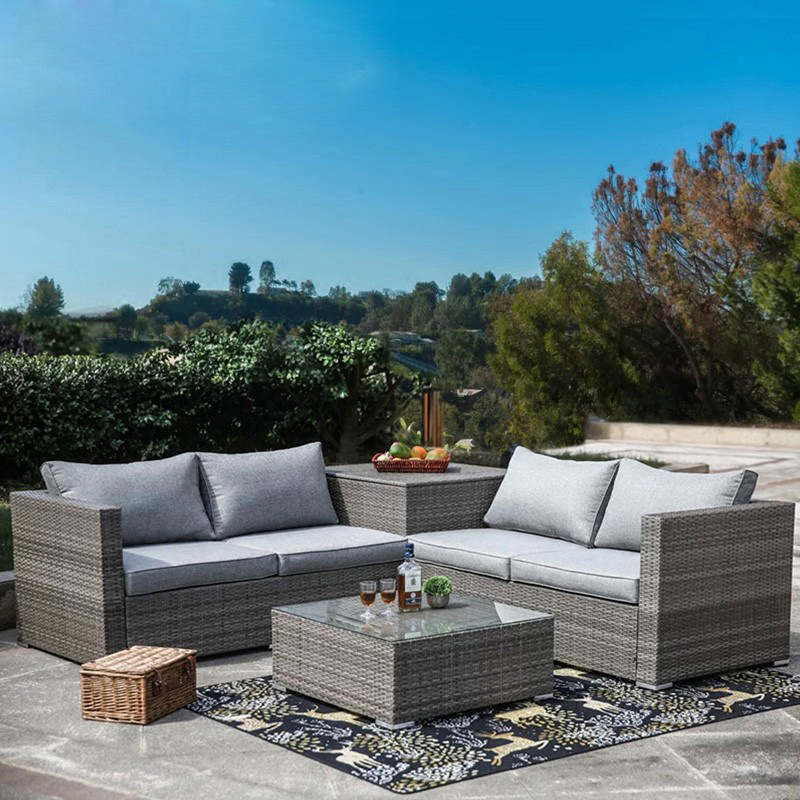 Modern Grey Outdoor Rattan Sofa  Rope Garden Sofa Set Rattan Patio Furniture Set Wicker Outdoor Furniture Garden Set