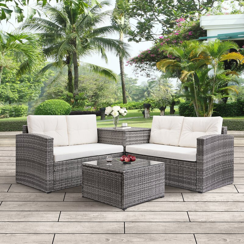 Modern Grey Outdoor Rattan Sofa  Rope Garden Sofa Set Rattan Patio Furniture Set Wicker Outdoor Furniture Garden Set