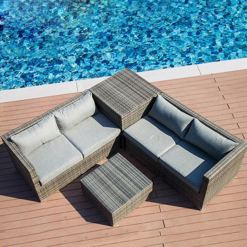 Modern Grey Outdoor Rattan Sofa  Rope Garden Sofa Set Rattan Patio Furniture Set Wicker Outdoor Furniture Garden Set