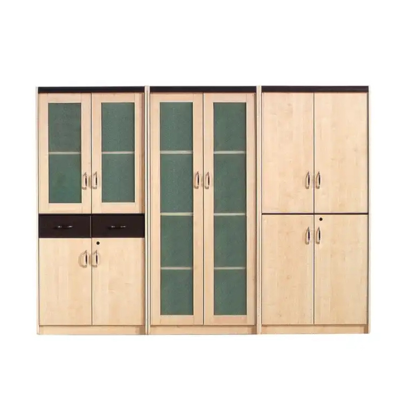 Office Wooden Tall Storage Cabinet Locking 4 Doors Wood Cupboard Filing Cabinet With Glass