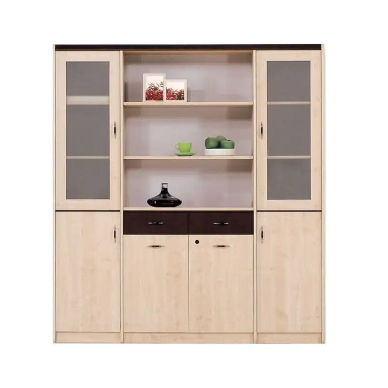 Office Wooden Tall Storage Cabinet Locking 4 Doors Wood Cupboard Filing Cabinet With Glass