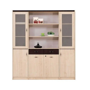 Office Wooden Tall Storage Cabinet Locking 4 Doors Wood Cupboard Filing Cabinet With Glass