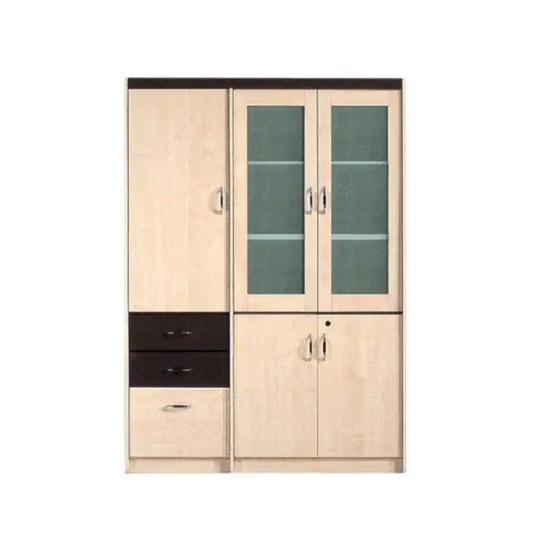 Office Wooden Tall Storage Cabinet Locking 4 Doors Wood Cupboard Filing Cabinet With Glass