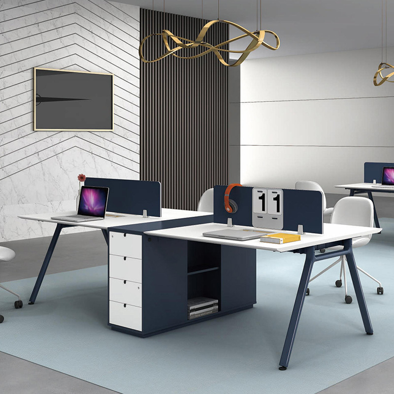 Factory Customization Staff Desks 4 People Office Table Blue Wooden 4 Person Modular Workstation With Clear Partition