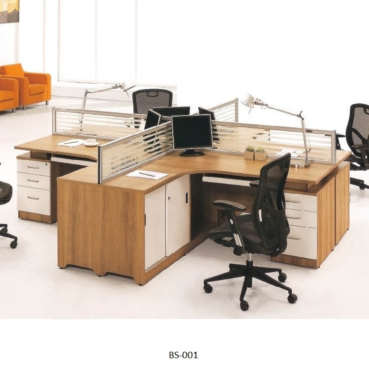 Modular wooden office furniture staff curve l shape executive open workstations table with glass partition