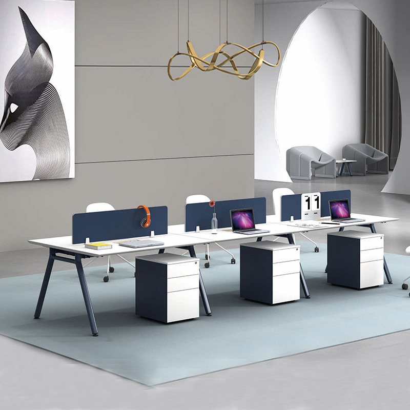 Factory Customization Staff Desks 4 People Office Table Blue Wooden 4 Person Modular Workstation With Clear Partition