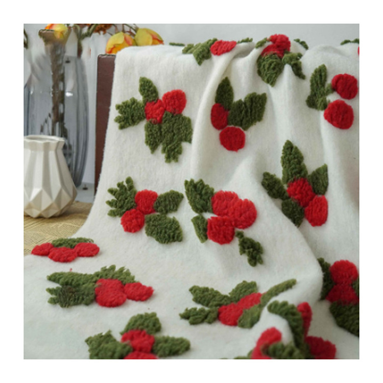 Wholesale 100% Polyester jacquard fabric Inventory in stock fleece floral knitted jacquard fabric for clothing and bed