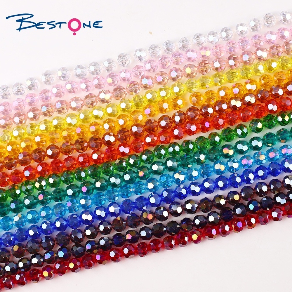 Bestone Wholesale 4mm 6mm 8mm 10mm  AB Color Faceted Round Glass Crystal Beads For Jewelry Making