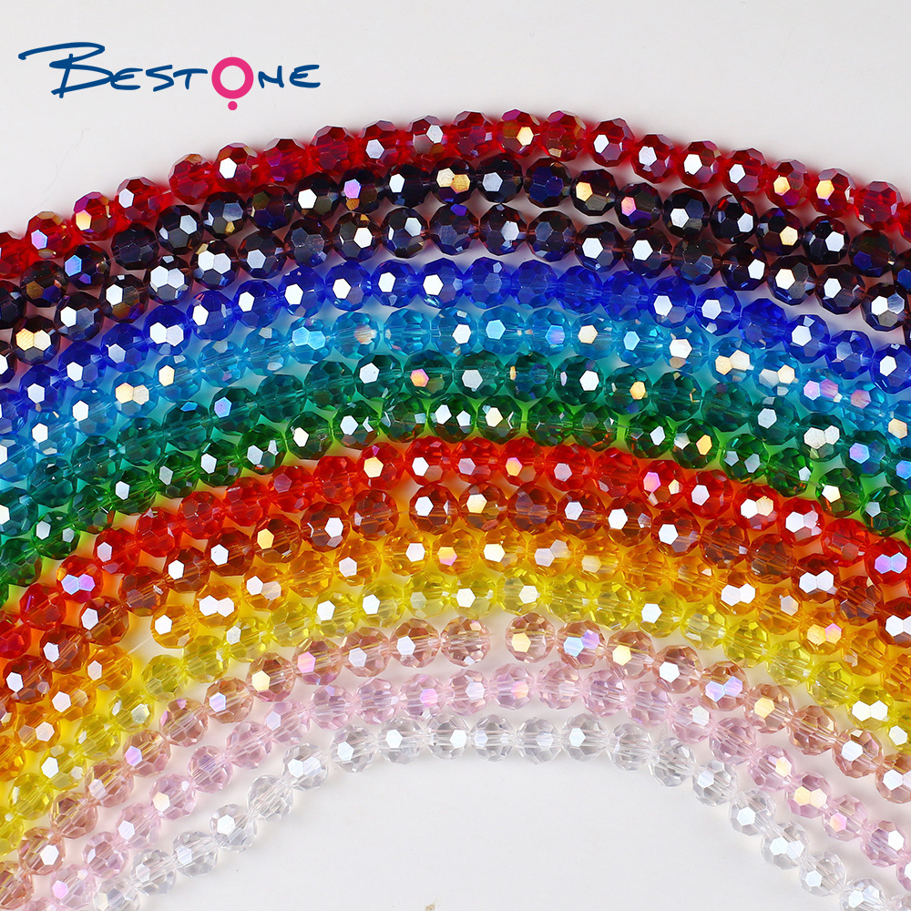 Bestone Wholesale 4mm 6mm 8mm 10mm  AB Color Faceted Round Glass Crystal Beads For Jewelry Making