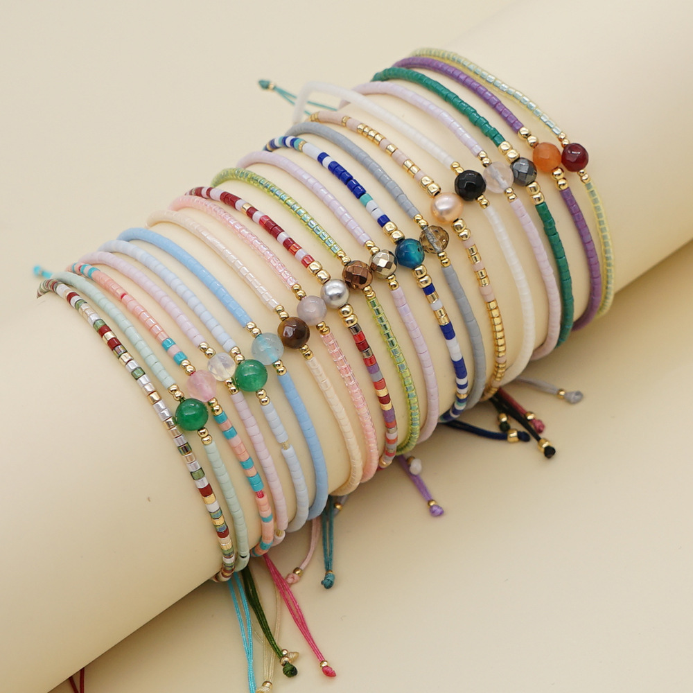 Bestone New Simple Seed Beads Natural Stones Bracelet Hand Woven Stone Bracelets Jewelry Beaded Miyuki Bracelet