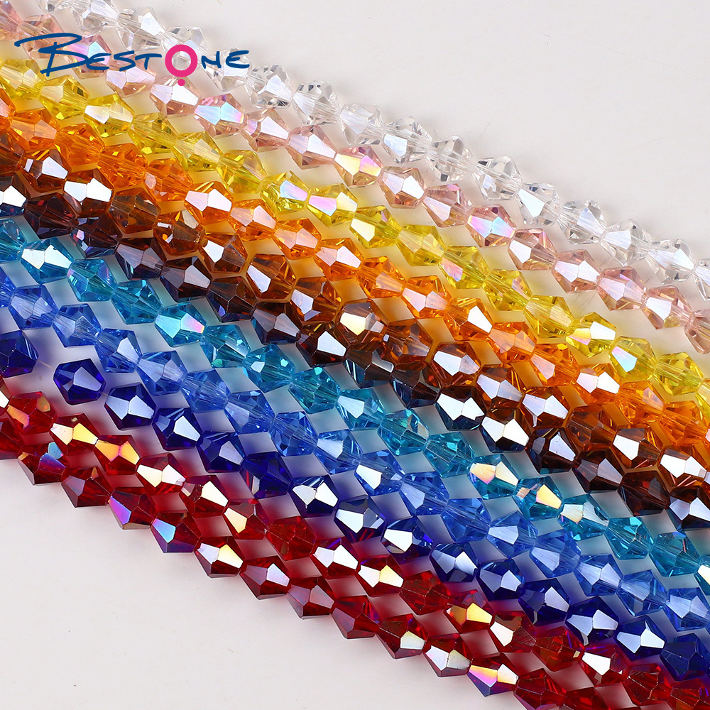 Bestone Wholesale 4mm 6mm 8mm 10mm AB Color Faceted Bicone Glass Crystal Beads For Jewelry Making