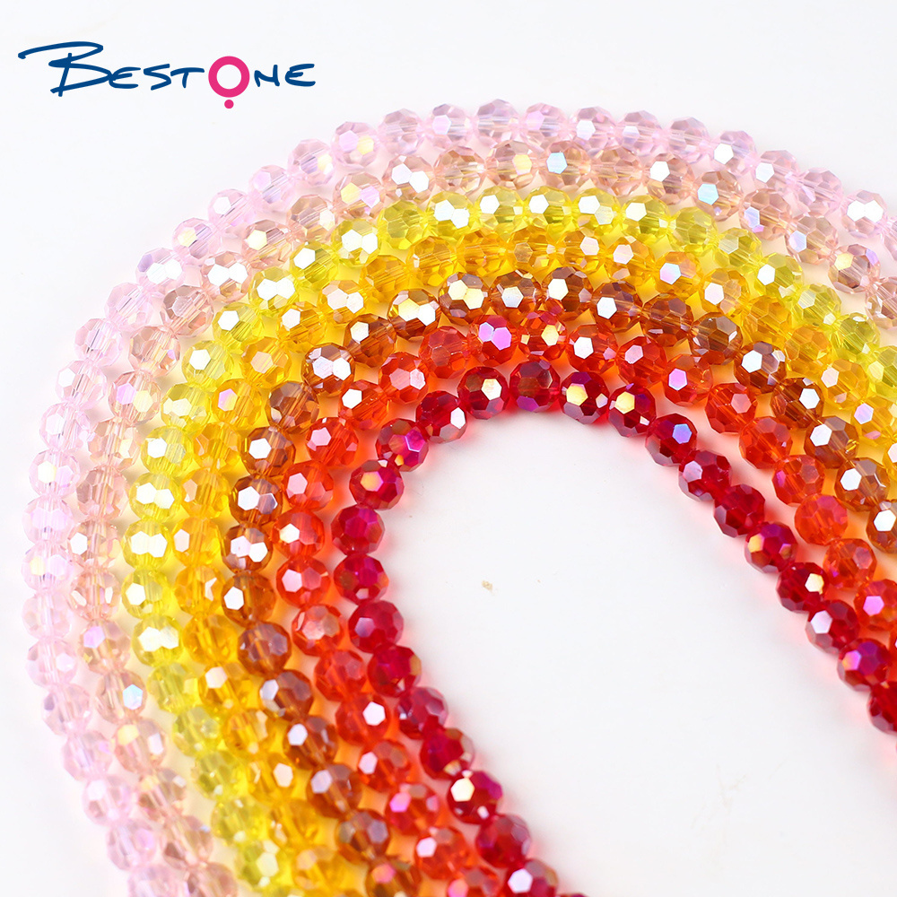 Bestone Wholesale 4mm 6mm 8mm 10mm  AB Color Faceted Round Glass Crystal Beads For Jewelry Making