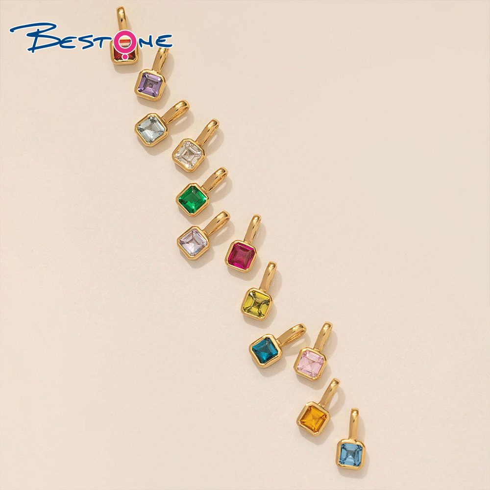 Bestone Stainless Steel Jewelry Colorful Pendant DIY Accessory Necklace Women's 12 Birthstone 4*4mm Square Zircon Pendant