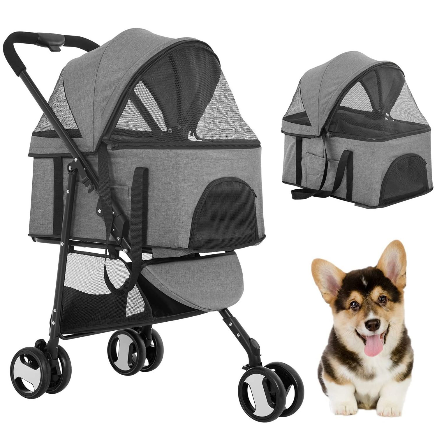 luxury pet stroller travel 3 wheel dog strollers with removable carriage