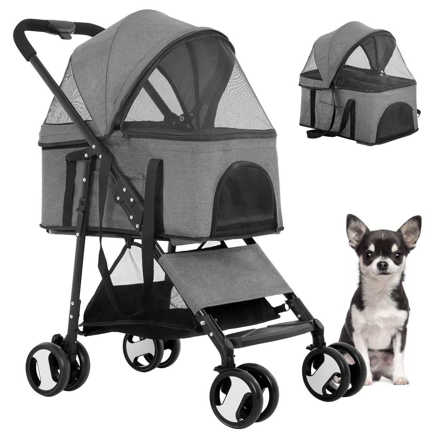 luxury pet stroller travel 3 wheel dog strollers with removable carriage