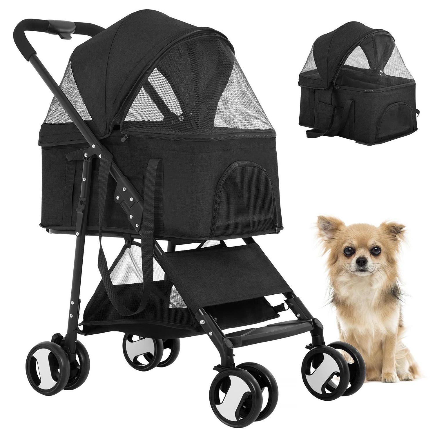 luxury pet stroller travel 3 wheel dog strollers with removable carriage