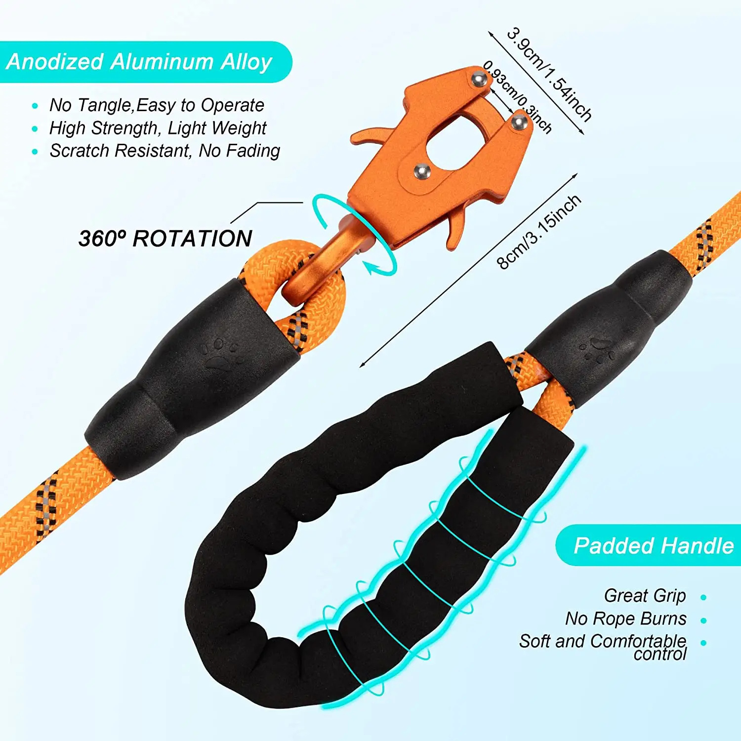 Hot Selling Wholesale Durable Heavy Duty Nylon Dog Leash with Custom Aluminum Quick Release Locking Reflective Rope Dog