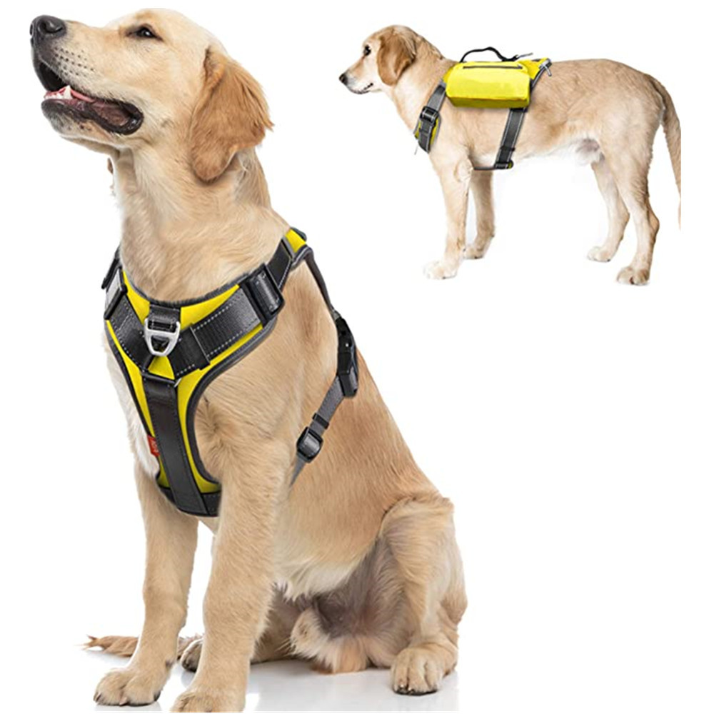 Multi-Functional Adjustable Soft Padded Dog Harness with Saddle Bags Backpack