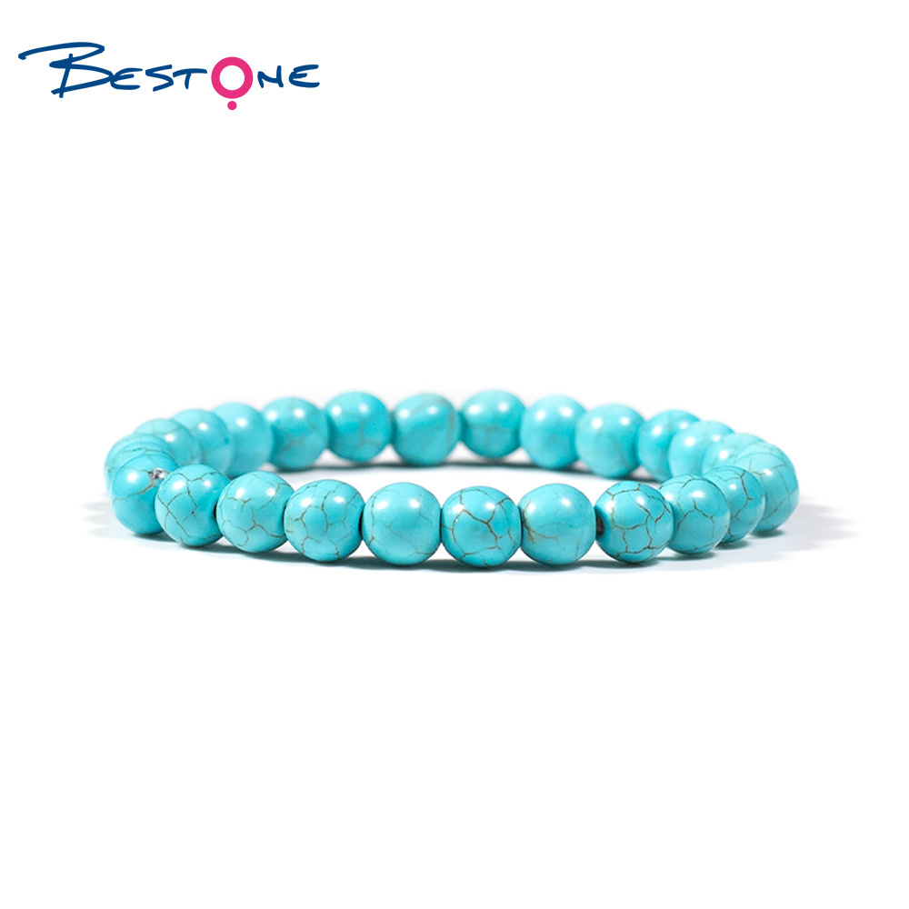 Bestone Fashion Jewelry 8mm Natural Gemstone Magnetic Turquoise Beads Healing Women Stone Bracelet