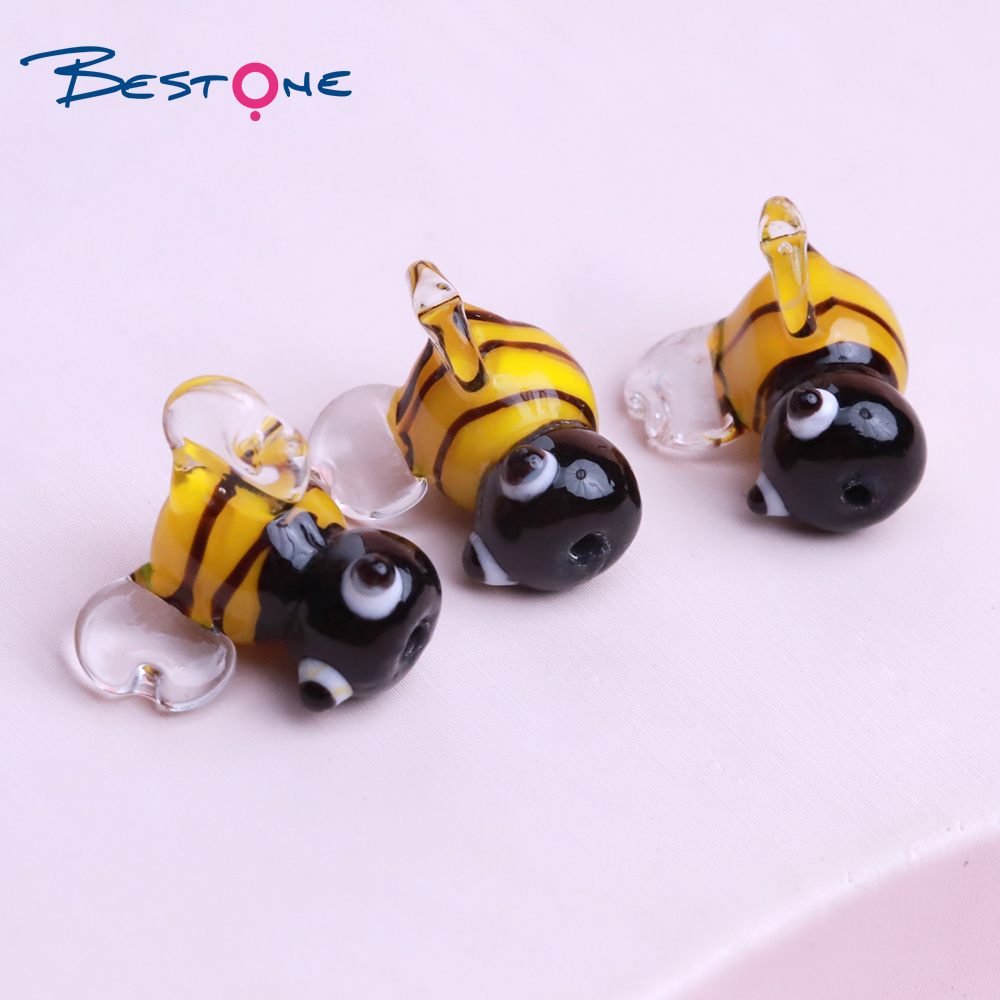 Bestone Custom Miniature Small Cute Lampwork Glass Honey Bee Animal Figurine Beads for DIY Jewelry