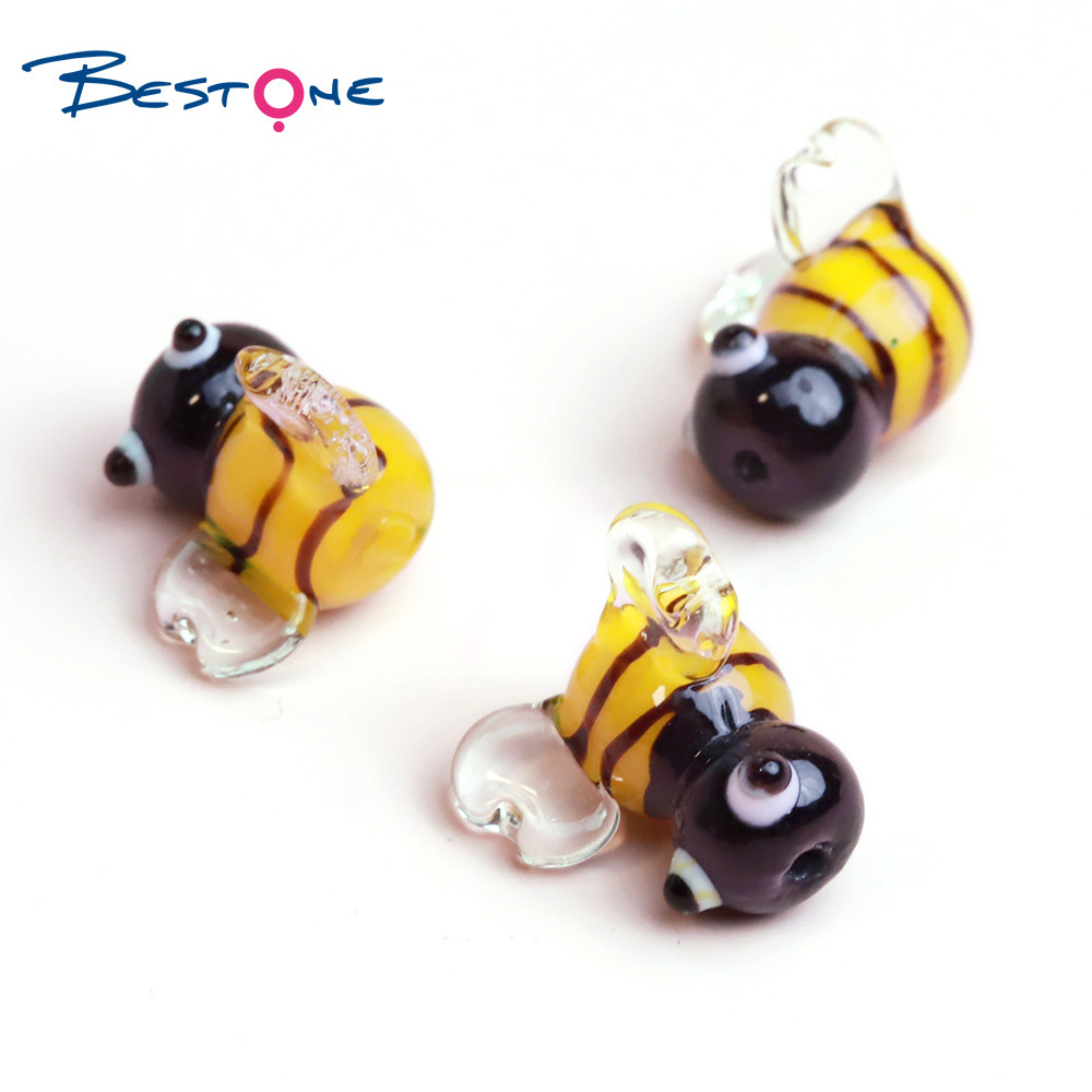 Bestone Custom Miniature Small Cute Lampwork Glass Honey Bee Animal Figurine Beads for DIY Jewelry