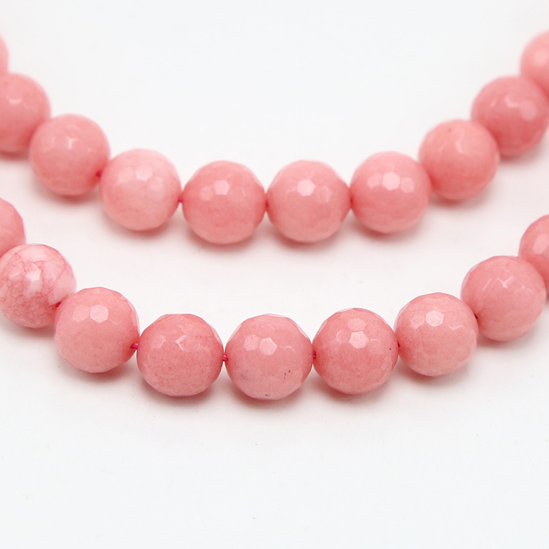 2020 Latest 10mm Pink Dyed Jade Faceted Round Gemstone Loose Beads for DIY Jewelry Making